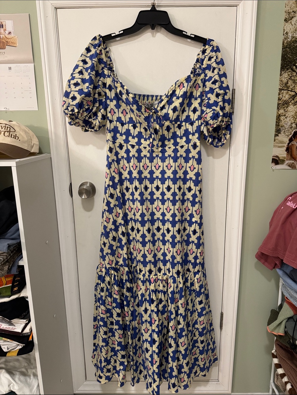 NWT ZARA Geometric Pattern Maxi Dress in Blue/Cream/Pink - Picture 5 of 11